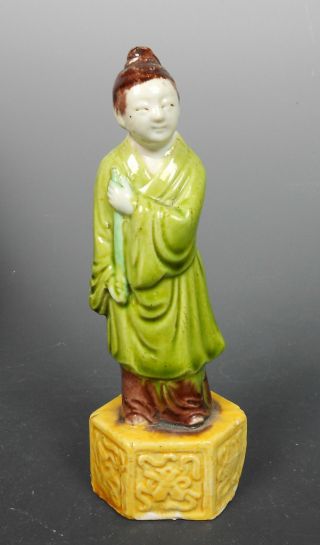 Chinese Antique Vintage Colorful Hand Painted Porcelain Man Statue photo