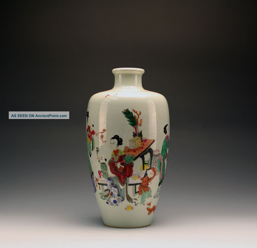 Large Antique Chinese Yongzheng Mk Famille Rose Enamel Figure Porcelain Vase Vases photo
