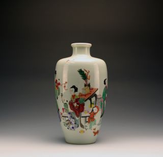 Large Antique Chinese Yongzheng Mk Famille Rose Enamel Figure Porcelain Vase photo