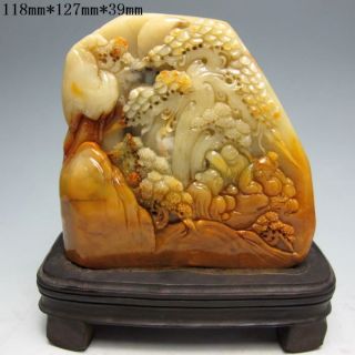 100% Natural Shoushan Stone Hand - Carved Statue - - Old Man&pine Tree Nr/pc1654 photo