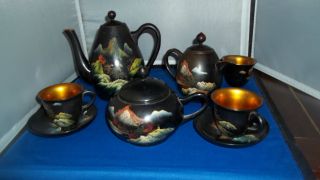 Chinese Lacquer Lacquerware Foochow Tea Set Vintage photo