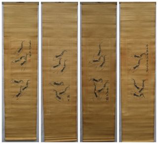 A Perfect Chinese Scroll Painting Set Qi Baishi Shrimps Total 4 Scrolls photo