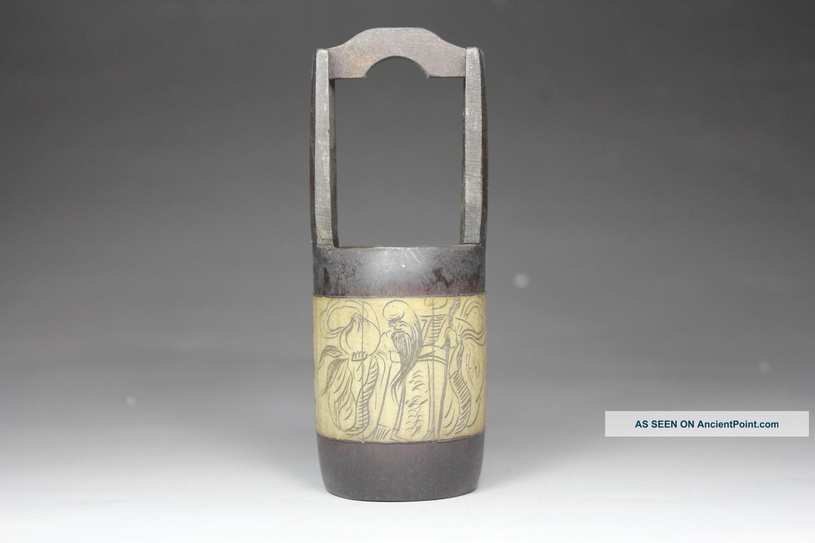 Chinese Handwork Painting Elder Old Wood Bucket Decoration Other photo
