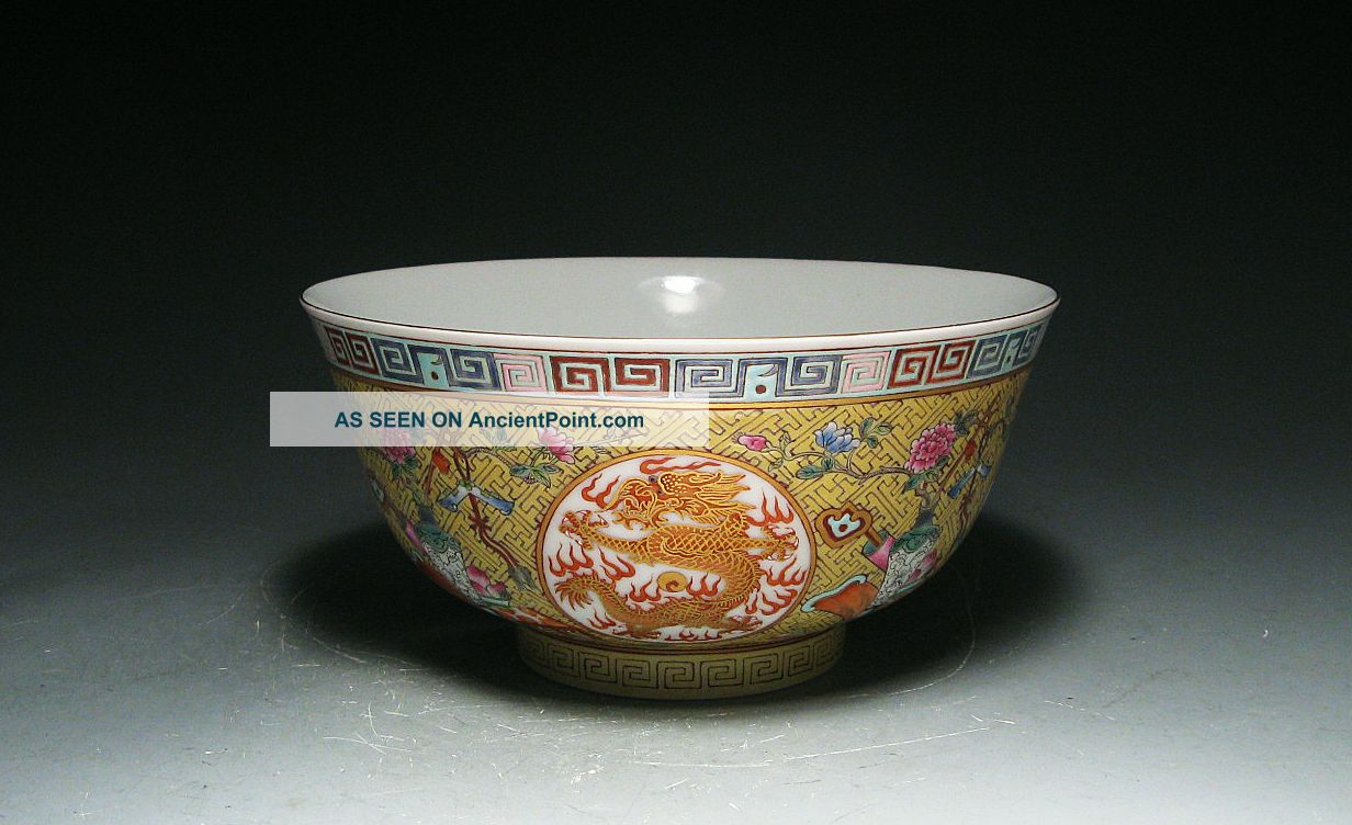 Fine Antique Chinese Guangxu Mark + Period Dragon Bowl Vases photo