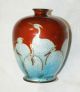 Antique Japanese Cloisonne Enamel Vase Signed Crane Birds Bronze A/f Cloisonne photo 4