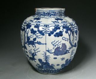 Large Chinese Melon Form Vase With Underglaze Blue Animals And Wanli Mark photo