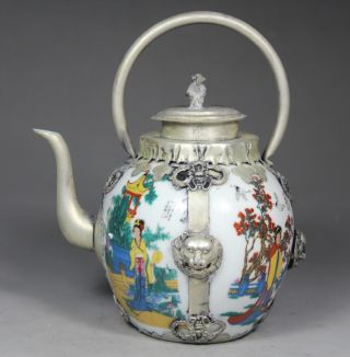 Chinese Old Porcelain Handwork Painting Belle Flower Tea Pot photo