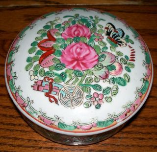 Rose Medallion Porcelain Round Covered Box photo