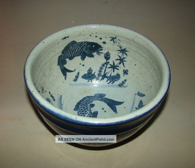 A Chinese Blue And White Porcelain Flowerpot Describe Fish Pots photo