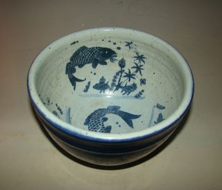 A Chinese Blue And White Porcelain Flowerpot Describe Fish photo
