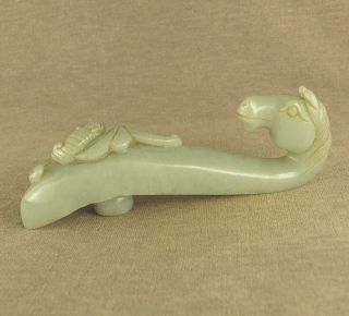 With Carved Bat Decoration In Chinese 18th Antique Jade Horse Belt Hook photo