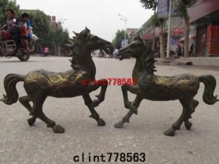 China Classic Art Bronze Gilded Dragon Phoenix Horse States photo