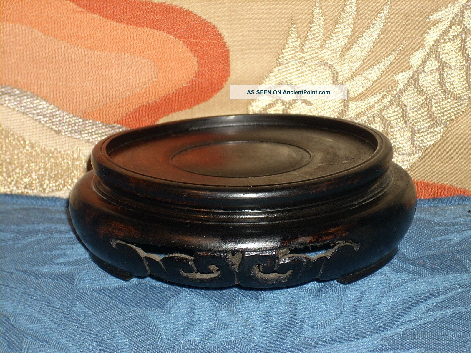 Vintage Chinese/japanese Round Wooden Vase/bowl Stand Vases photo
