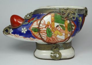 Chinese Handwork Porcelain Flower Dragon Old Shoes Decorate photo