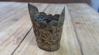 The Antique Chinese Tumbler,  Made From Brass And Decorate By Swan And Dragon photo