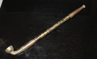 Ancient Chinese Qing Dynasty Style Bronze Big Pipe Yan Dai 25.  5cm photo