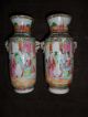 Pair Of 19th Century Canton Chinese Famille Rose Vases Standing 15.  8 Cm High Vases photo 1
