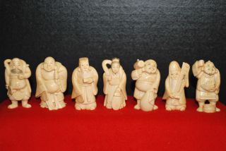 Japanese Oxbone Seven Gods Miniature Statues photo