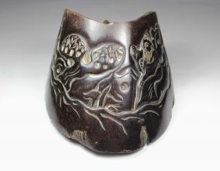 Chinese Old Natural Horseshoe Wonderful Handwork Carving Figure Decoration photo