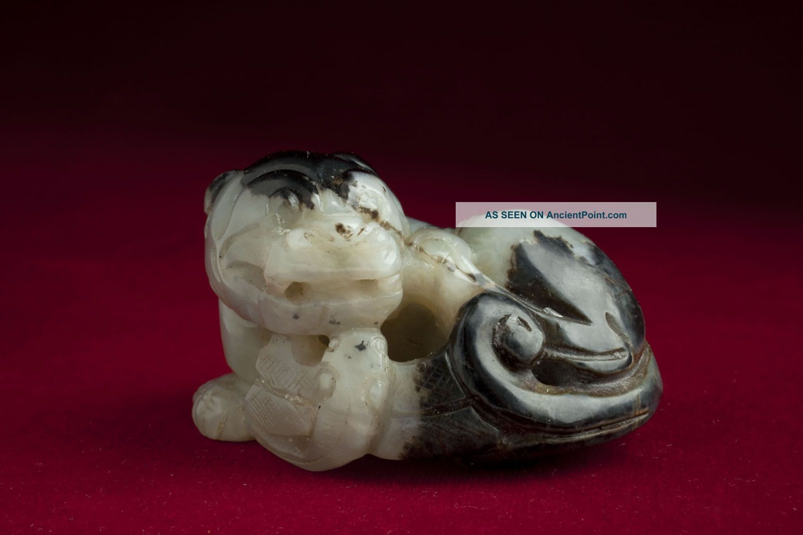 Chinese Antique Recumbent Jade Cat W/ Dragonfly 1910 Or Earlier Other photo
