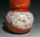 Old Chinese Double Gourd Coral Ground + Gilt Vase W Mille Fleur Design Vases photo 6