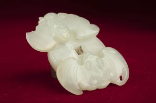 Fine 19th Century Antique Chinese Jade 2 Bats & Coin Pendant photo