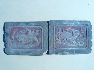 94.  Antique Chinese Carved Wood Panel 2pcs /set W/ Foo Dog. photo