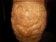 Rare Antique Chinese Hand Carved Wood Jar / Humidor Detailed Dragons & Symbols Vases photo 3