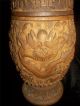 Rare Antique Chinese Hand Carved Wood Jar / Humidor Detailed Dragons & Symbols Vases photo 5
