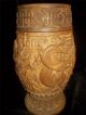 Rare Antique Chinese Hand Carved Wood Jar / Humidor Detailed Dragons & Symbols Vases photo 6