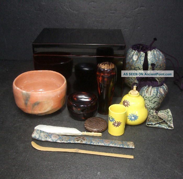 F446: Must Japanese Full Set Of Fantastic Tea Things With Chabako,  Shifuku Boxes photo