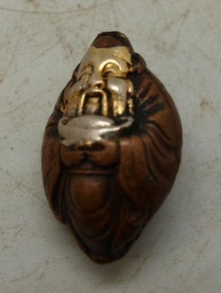 Oriental Bronze Ojime Bead - Japanese - Unique Find - Wise Man With Ingot photo