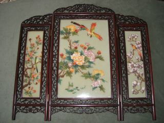 Vintage Chinese Screen Hand Painted Birds & Flowers photo