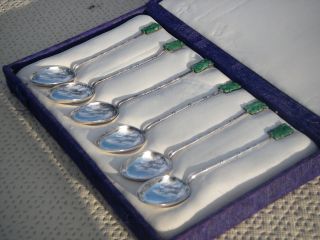 Chinese Jade Sterling Silver Spoons - Antique - Set Of Six photo
