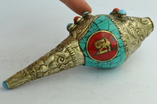 China Collectibles Old Decorated Inlay Turquoise Coral Conch Exorcism Statue photo