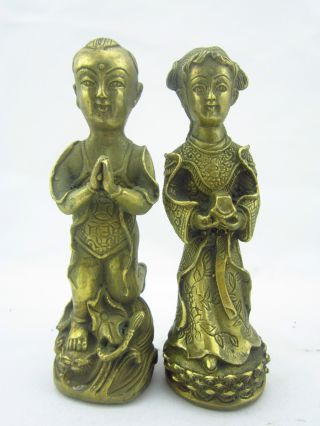 Boy&girl Statues Lovely Bronze Chinese Antique photo
