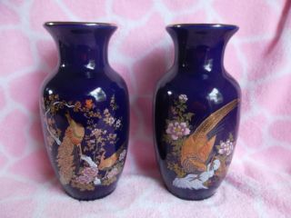 Pair Of Vintage Chinese Hand Painted Vases Marked photo