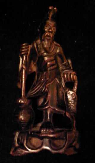 Chinese Carved Wooden Figure Fisherman Circa 1900 photo
