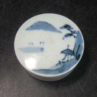 F304: Real Japanese Old Imari Blue - And - White Porcelain Covered Case As Kogo photo