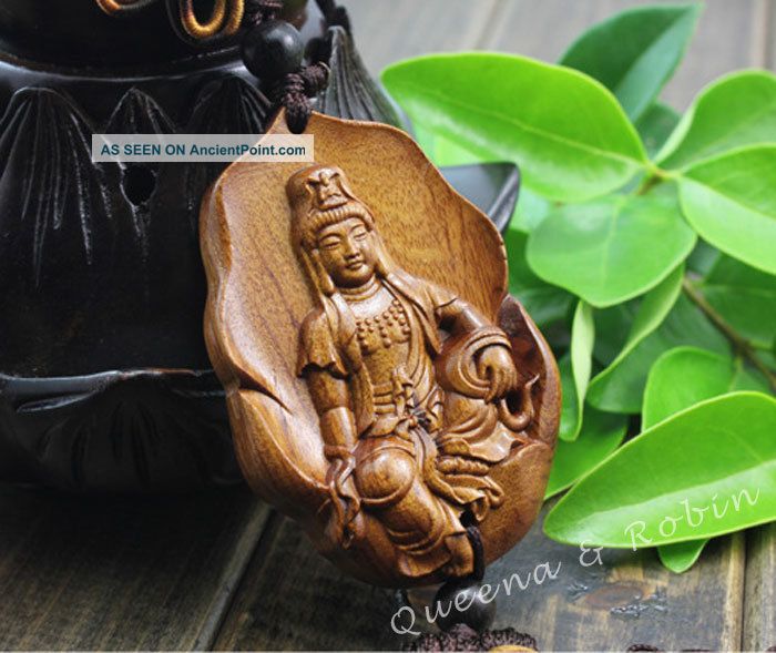 African Rosewood Carved Buddha Kwan - Yin Statue Amulet Car Decor Pendant Gyh Buddha photo