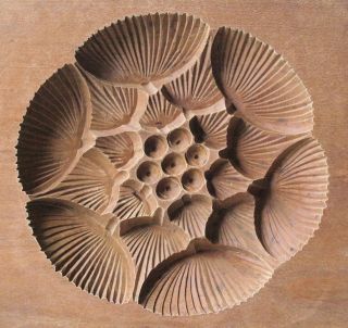 Japanese Antique Kashigata Lotus Flower With Cover Hand Carved Wooden Mold photo