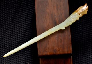 Old Chinese Hand Carved Natural Hetian Nephrite Jade Hairpin photo