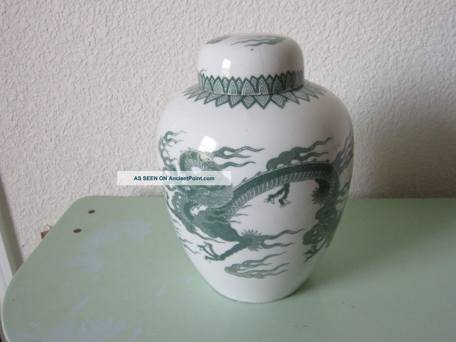 White With Green Dragon Design - Ginger Jar Tea Caddies photo