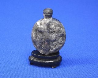 Antique Chinese Gray Hardstone Parrot / Flowers Snuff Bottle photo