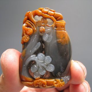 100% Hand - Cut And Carved The Huanglong Jade Plum And Bottles Pendant Charm Nr photo
