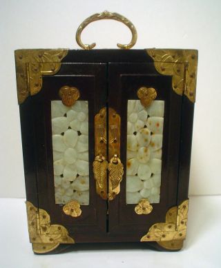 Vintage Rosewood & Jade Jewelry & Music Box Sanyko,  Japan Music Box photo
