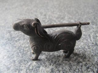 Chinese Bronze Ancient Lock Dog Shape Carven Key Unique 18 photo