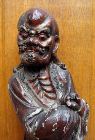 Antique Early 19c/18c Chinese Asian Large Wood Carved Statue Immortal photo