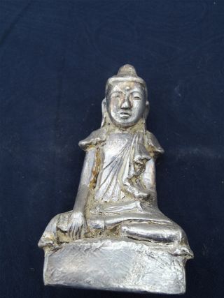 Finely Detailed Vintage Silver Leaf Burmese Buddha Statue photo