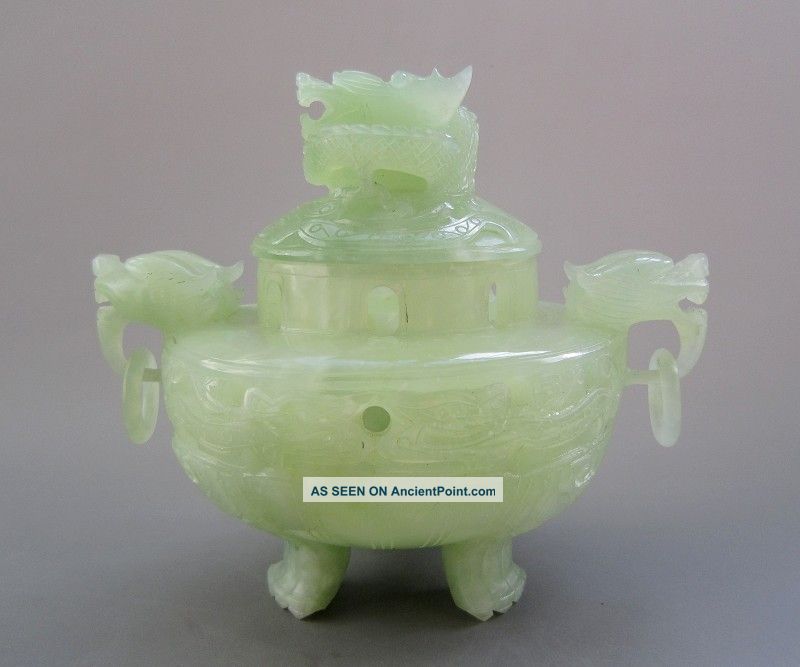 Antique Chinese Hetian Jade Carved Dragon Incense Burner Nr Other photo